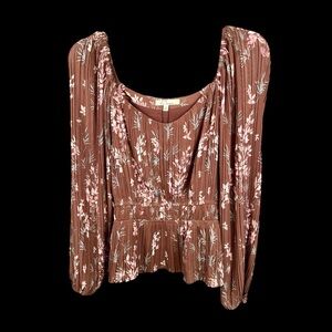 LES SEREIN WOMEN'S PEASANT BLOUSE SIZE SMALL LONG SLEEVE FLORAL BROWN NWT